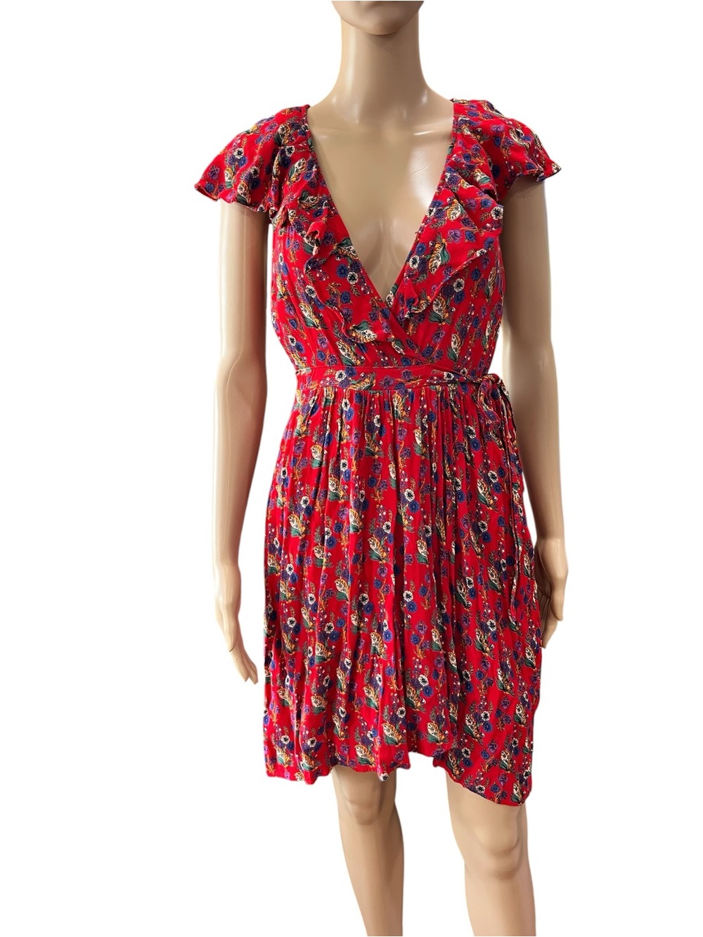 Maeve Rosalia Ruffled Faux Wrap Dress-XS
